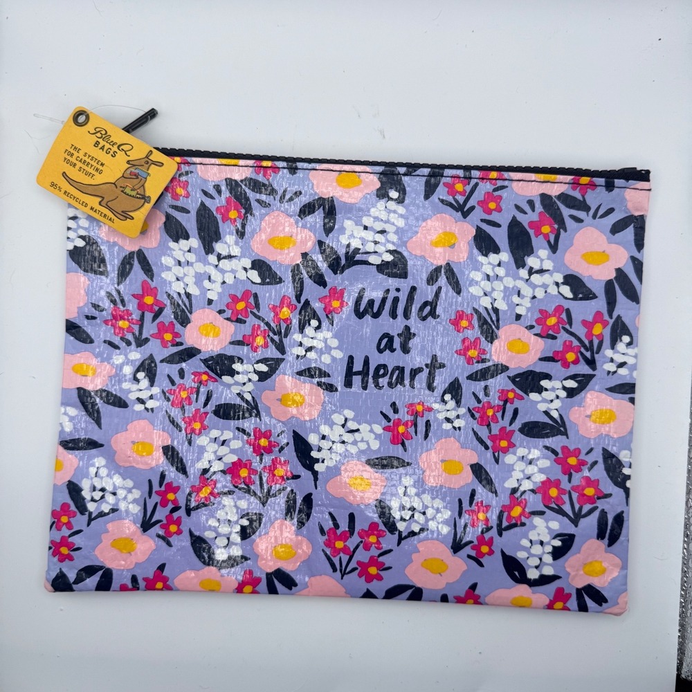 Blue Q Wild at Heart Zipper Pouch Floral Recycled Material Travel Makeup Bag NWT